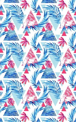 Store intérieur fenêtre avec feuilles bleues et motifs de triangles