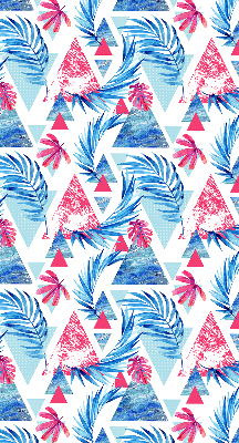 Store intérieur fenêtre avec feuilles bleues et motifs de triangles