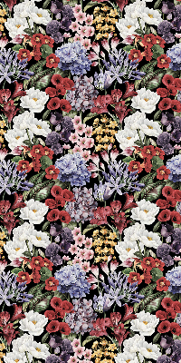 Store intérieur fenêtre avec fleurs colorées