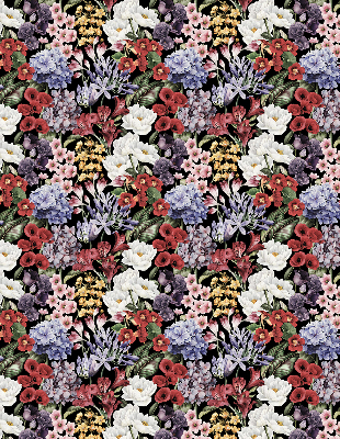 Store intérieur fenêtre avec fleurs colorées