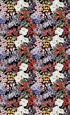 Store intérieur fenêtre avec fleurs colorées