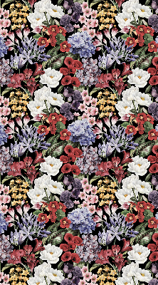 Store intérieur fenêtre avec fleurs colorées
