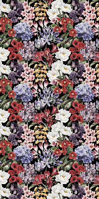 Store intérieur fenêtre avec fleurs colorées
