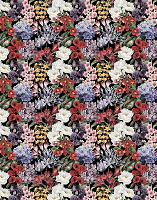Store intérieur fenêtre avec fleurs colorées