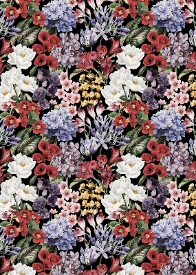 Store intérieur fenêtre avec fleurs colorées