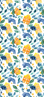 Maisons jaunes avec des plantes bleues