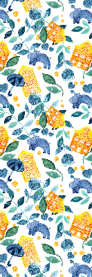 Maisons jaunes avec des plantes bleues