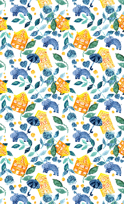 Maisons jaunes avec des plantes bleues