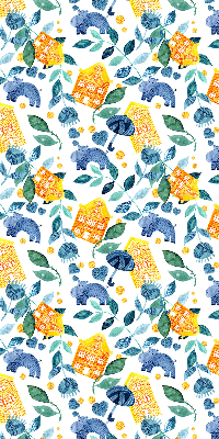 Maisons jaunes avec des plantes bleues