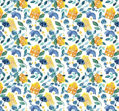 Maisons jaunes avec des plantes bleues