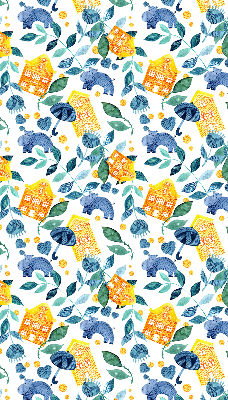 Maisons jaunes avec des plantes bleues
