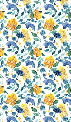 Maisons jaunes avec des plantes bleues