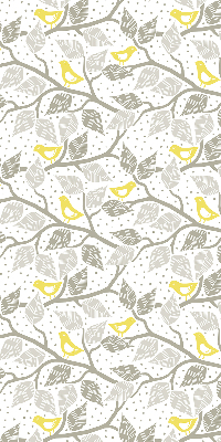 Store intérieur fenêtre avec des oiseaux jaunes sur des branches grises