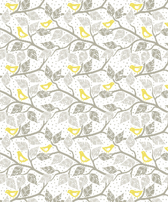 Store intérieur fenêtre avec des oiseaux jaunes sur des branches grises