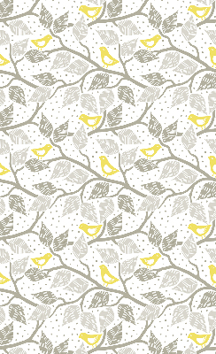 Store intérieur fenêtre avec des oiseaux jaunes sur des branches grises