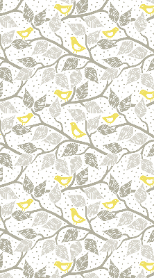 Store intérieur fenêtre avec des oiseaux jaunes sur des branches grises