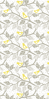 Store intérieur fenêtre avec des oiseaux jaunes sur des branches grises