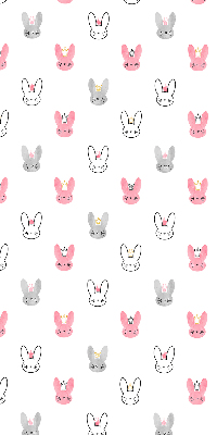 Store intérieur avec des lapins colorés coiffés de couronnes