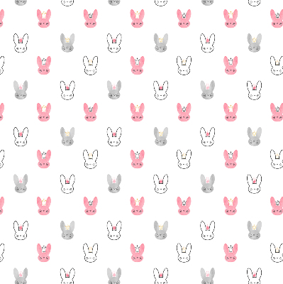 Store intérieur avec des lapins colorés coiffés de couronnes