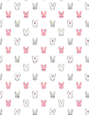 Store intérieur avec des lapins colorés coiffés de couronnes