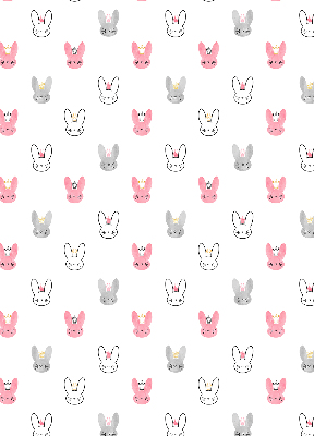 Store intérieur avec des lapins colorés coiffés de couronnes