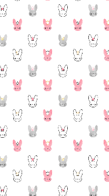 Store intérieur avec des lapins colorés coiffés de couronnes