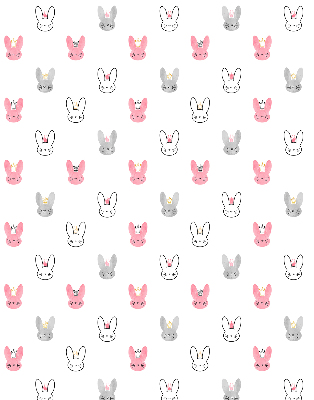 Store intérieur avec des lapins colorés coiffés de couronnes