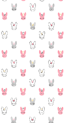 Store intérieur avec des lapins colorés coiffés de couronnes