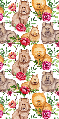Store intérieur des chiens parmi les fleurs