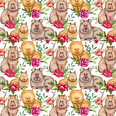 Store intérieur des chiens parmi les fleurs