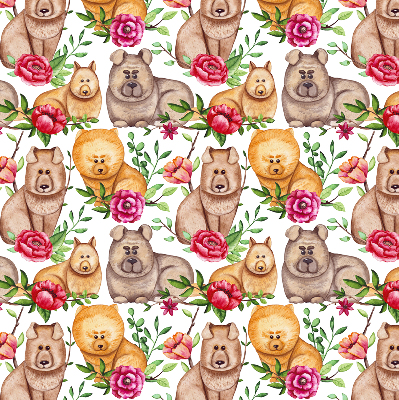 Store intérieur des chiens parmi les fleurs