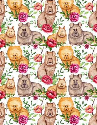 Store intérieur des chiens parmi les fleurs