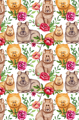 Store intérieur des chiens parmi les fleurs