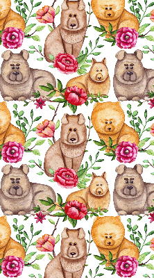 Store intérieur des chiens parmi les fleurs