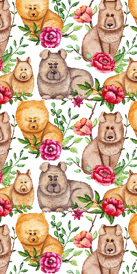 Store intérieur des chiens parmi les fleurs