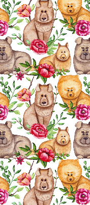 Store intérieur des chiens parmi les fleurs