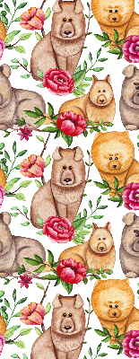 Store intérieur des chiens parmi les fleurs