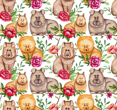 Store intérieur des chiens parmi les fleurs