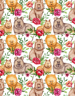 Store intérieur des chiens parmi les fleurs