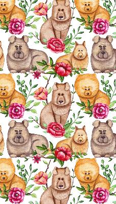Store intérieur des chiens parmi les fleurs
