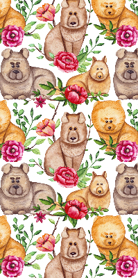 Store intérieur des chiens parmi les fleurs
