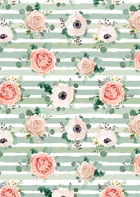 Store intérieur avec des roses sur des rayures horizontales vertes