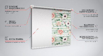 Store intérieur avec des roses sur des rayures horizontales vertes