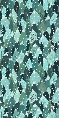 Store intérieur fenêtre avec motif forêt et neige tombante
