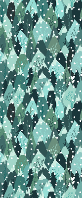 Store intérieur fenêtre avec motif forêt et neige tombante
