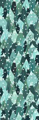 Store intérieur fenêtre avec motif forêt et neige tombante