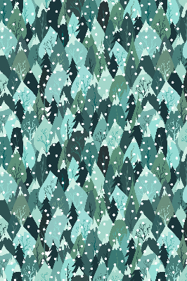 Store intérieur fenêtre avec motif forêt et neige tombante