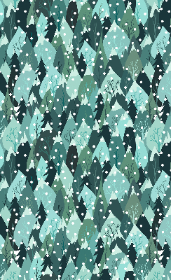 Store intérieur fenêtre avec motif forêt et neige tombante