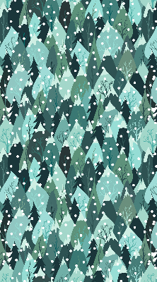 Store intérieur fenêtre avec motif forêt et neige tombante