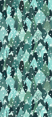 Store intérieur fenêtre avec motif forêt et neige tombante